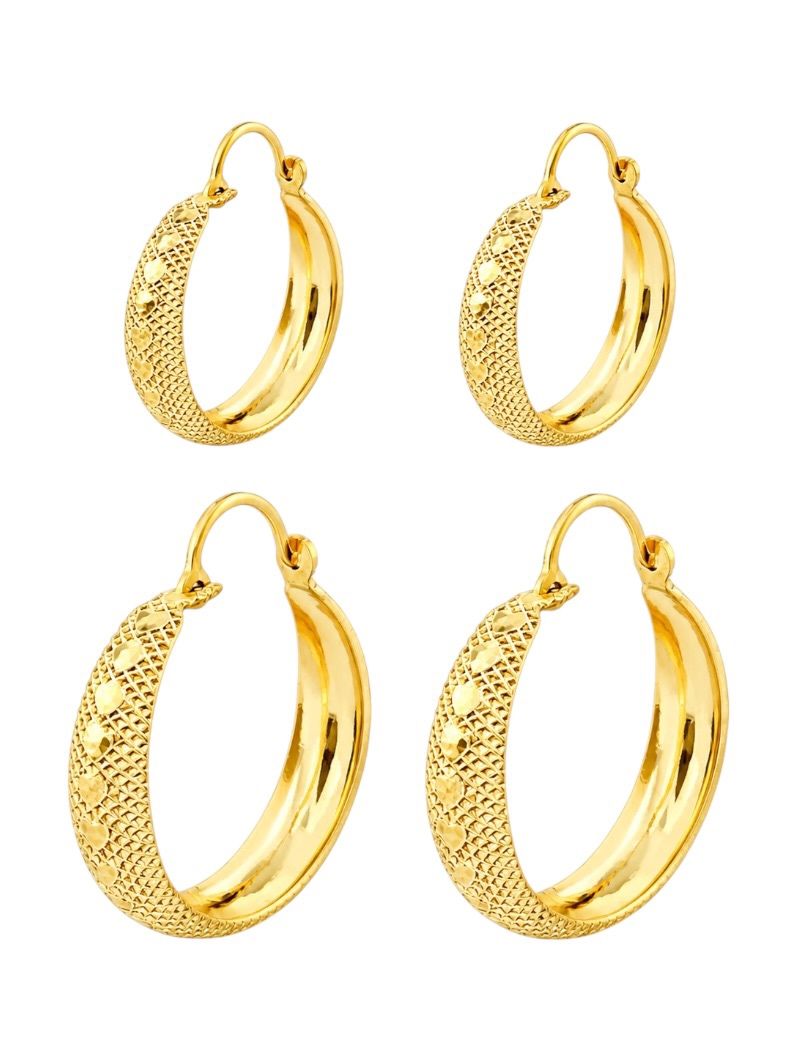 Brinco Duplo Folheado a Ouro 18k Argolas Texturizadas