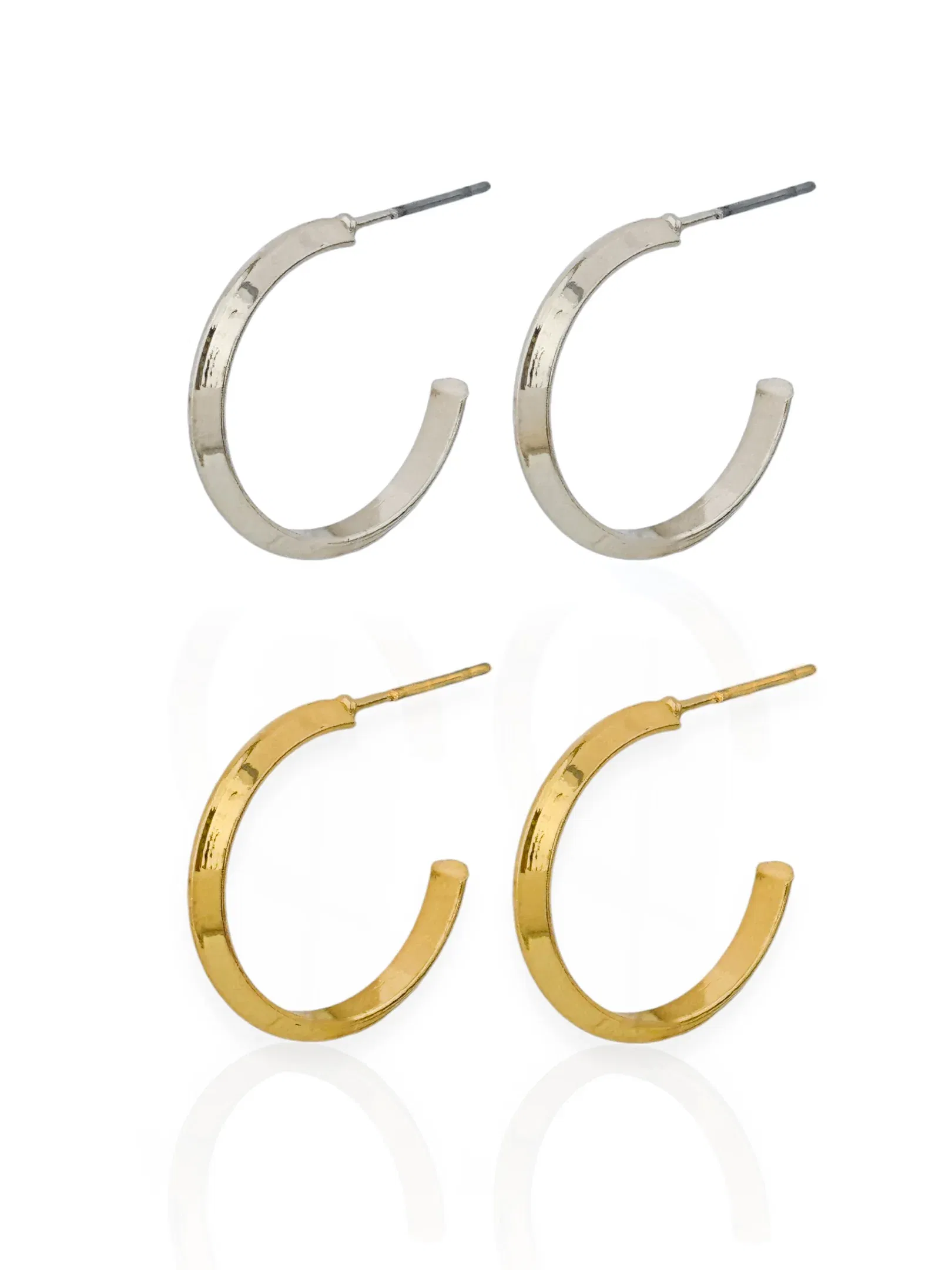 Brinco Duplo Folheado a Ouro 18k e Prata 925 Argolas Lisa