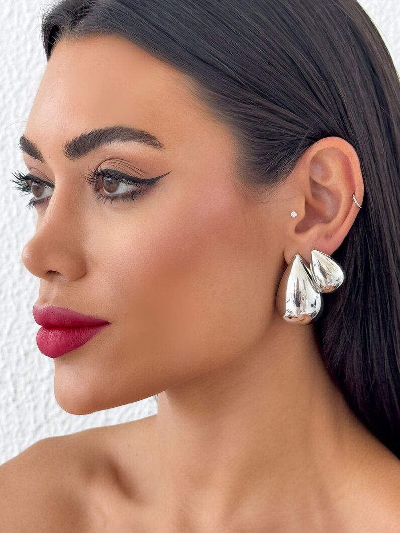 Brinco Duplo Folheado a Ouro 18k e Prata Gotas Lisa