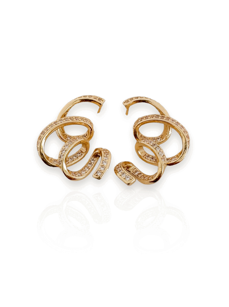 Brinco Ear Cuff Folheado a Ouro 18k e Prata, Orgânico com Zircônia