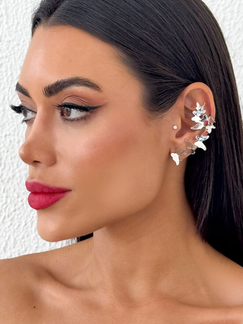 Brinco Ear Cuff Folheado a Ouro 18k e Prata Borboletas