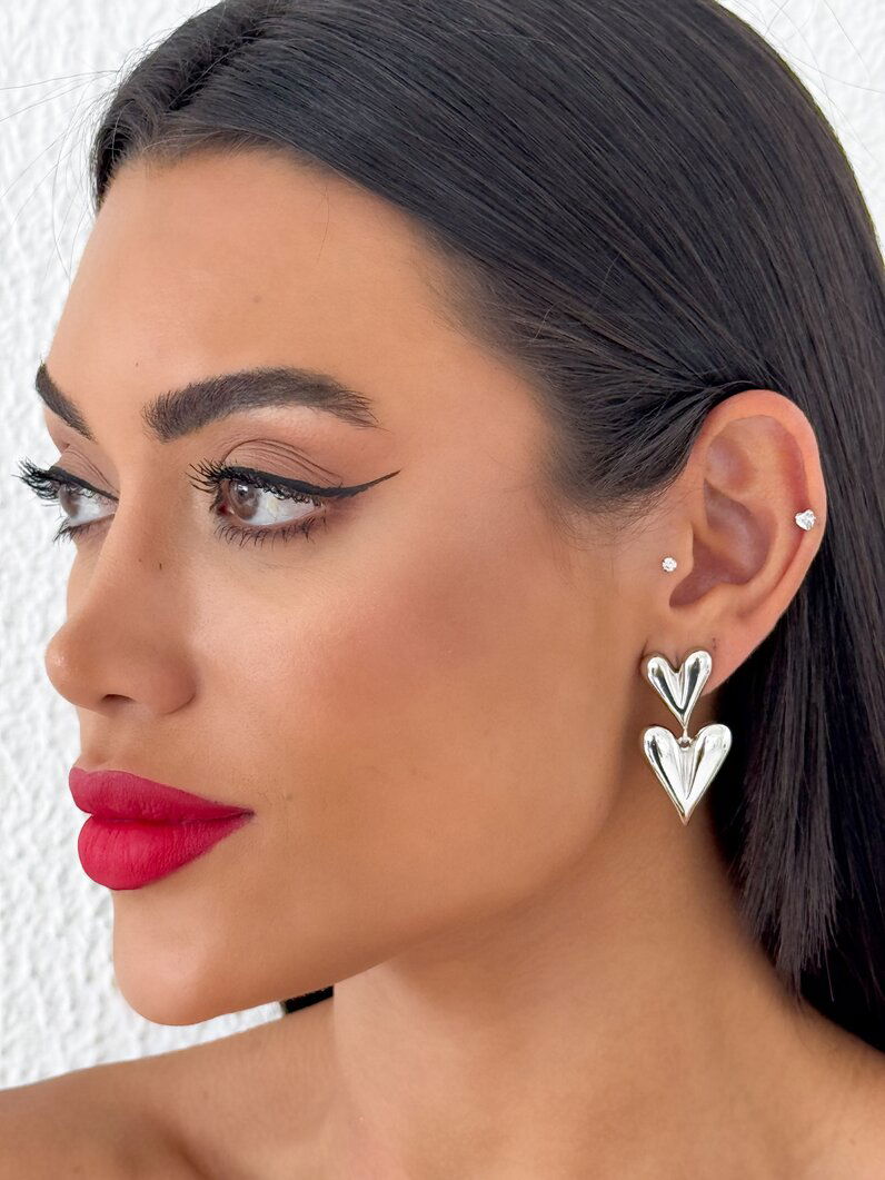 Brinco Folheado a Ouro 18k e Prata Coração Duplo