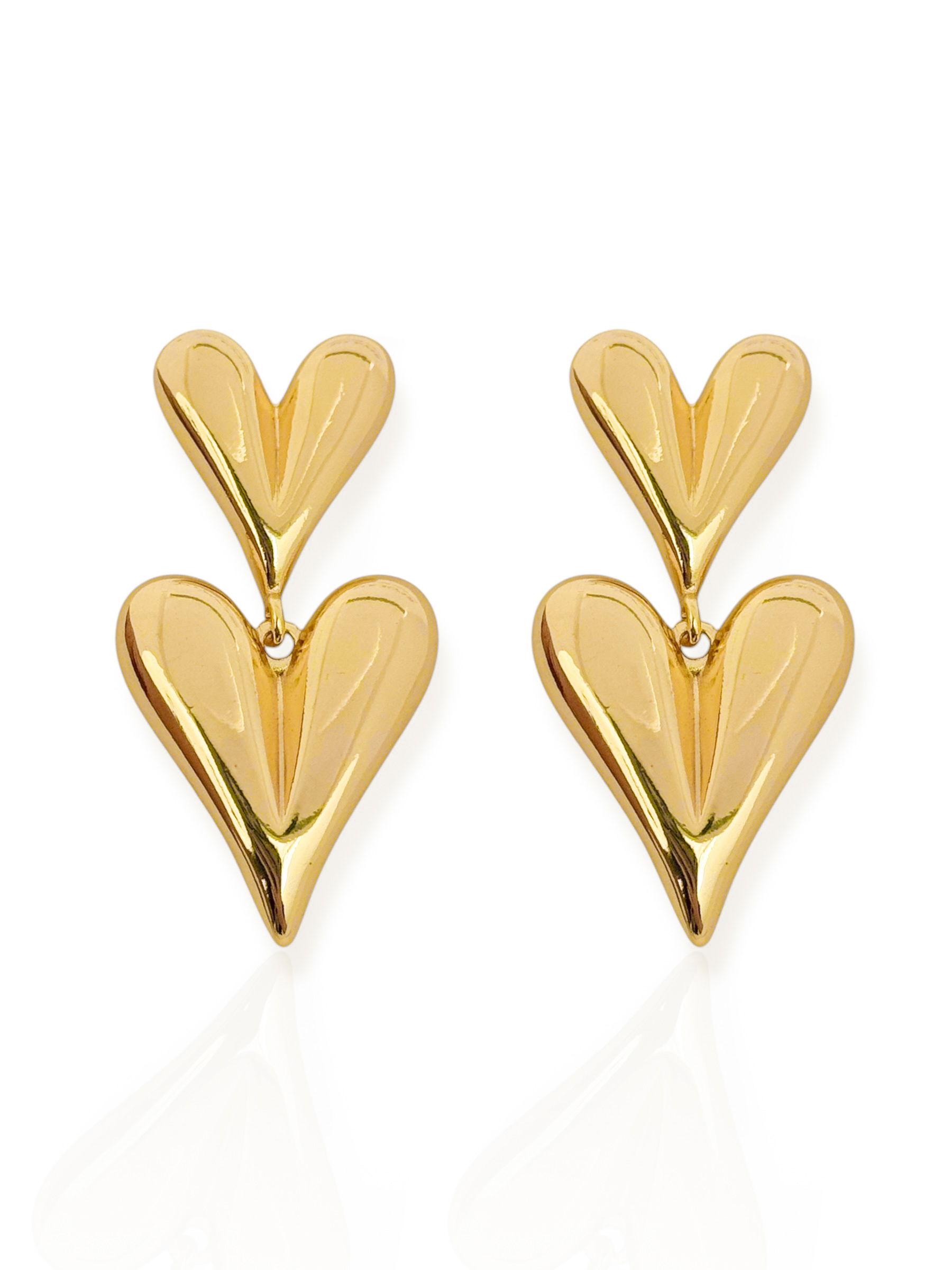 Brinco Folheado a Ouro 18k e Prata Coração Duplo