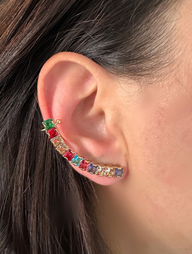 Brinco Ear Cuff Folheado a Ouro 18k e Prata Navetes de Zircônia