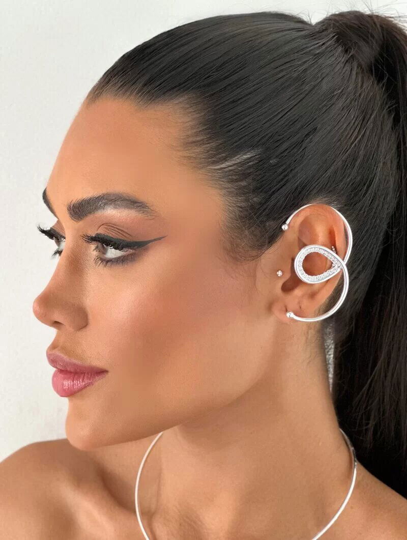 Brinco Ear Hook Folheado a Ouro 18k Prata 925 Aro Com Gota Vazada com Micro Zircônias