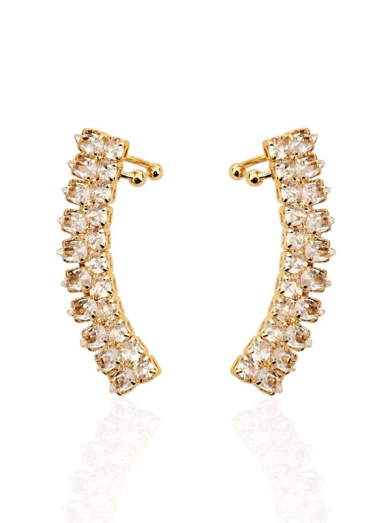 Brinco EarCuff Folheado a Ouro 18k e Prata Design Cravejado