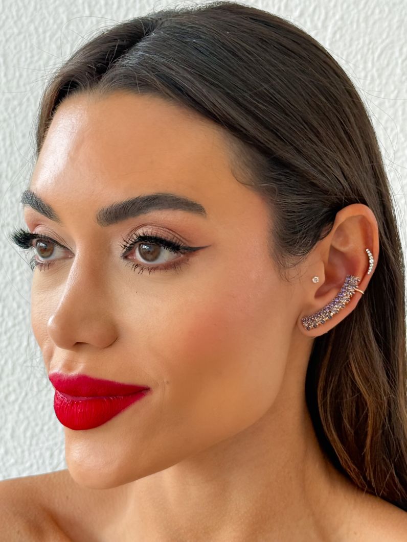 Brinco EarCuff Folheado a Ouro 18k e Prata Design Cravejado