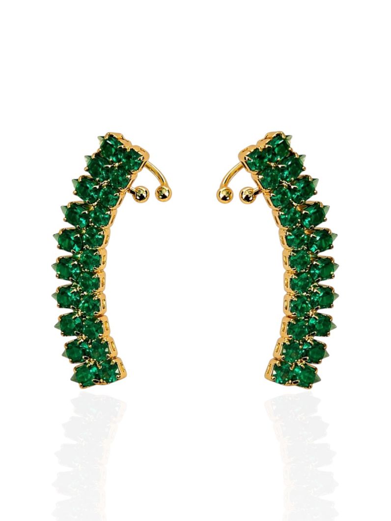 Brinco EarCuff Folheado a Ouro 18k e Prata Design Cravejado