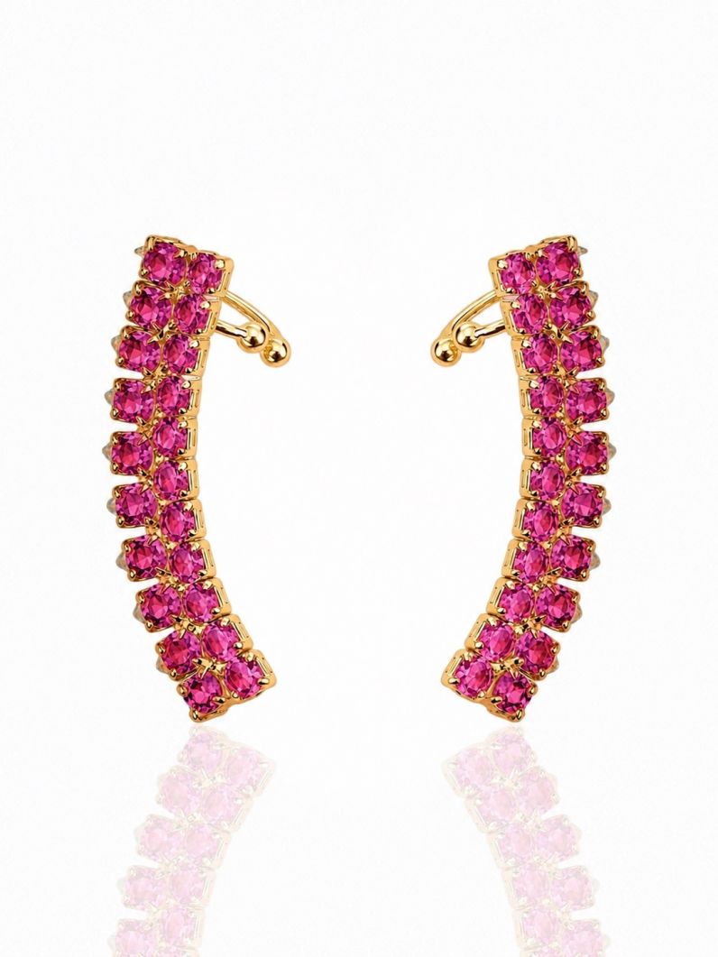 Brinco EarCuff Folheado a Ouro 18k e Prata Design Cravejado