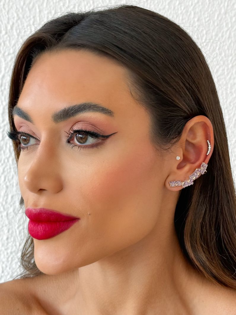 Brinco EarCuff Folheado a Ouro 18k e Prata Navetes e Cristais
