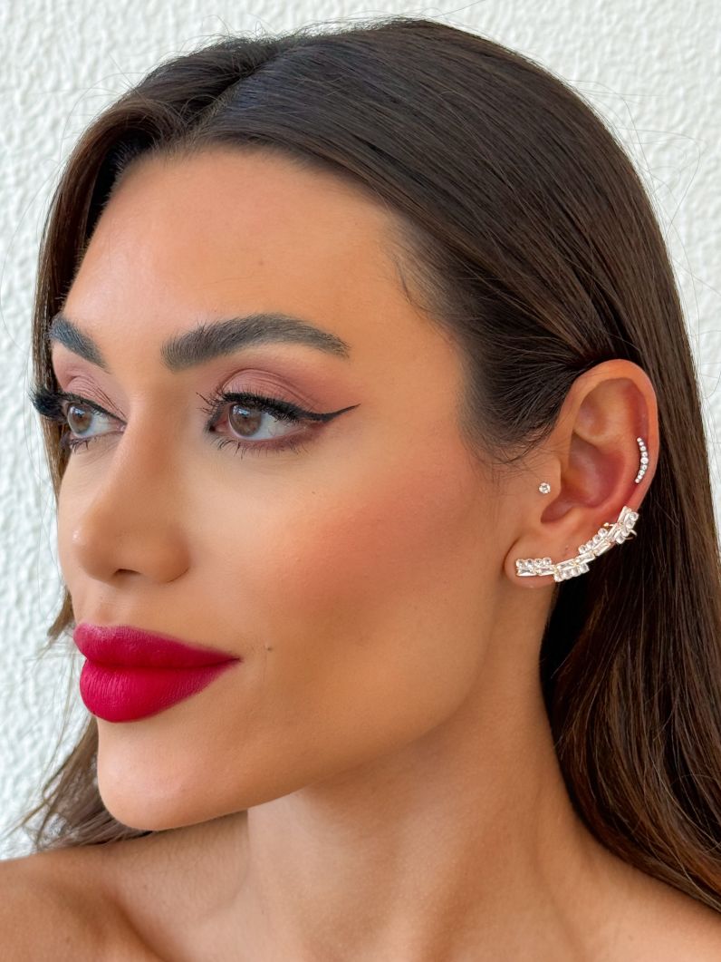 Brinco EarCuff Folheado a Ouro 18k e Prata Navetes e Cristais