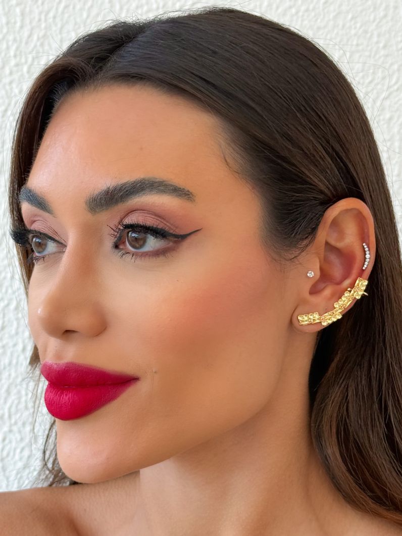 Brinco EarCuff Folheado a Ouro 18k e Prata Navetes e Cristais