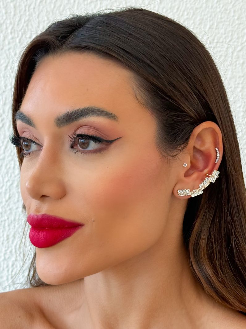 Brinco EarCuff Folheado a Ouro 18k e Prata Navetes e Cristais