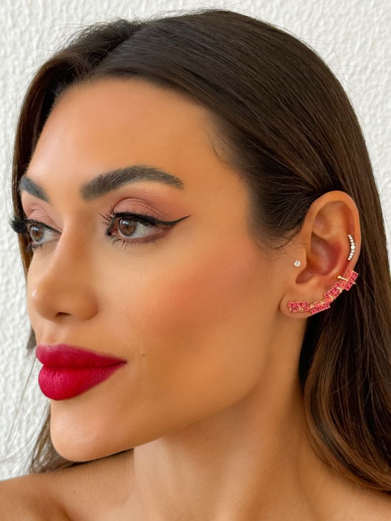 Brinco EarCuff Folheado a Ouro 18k e Prata Navetes e Cristais