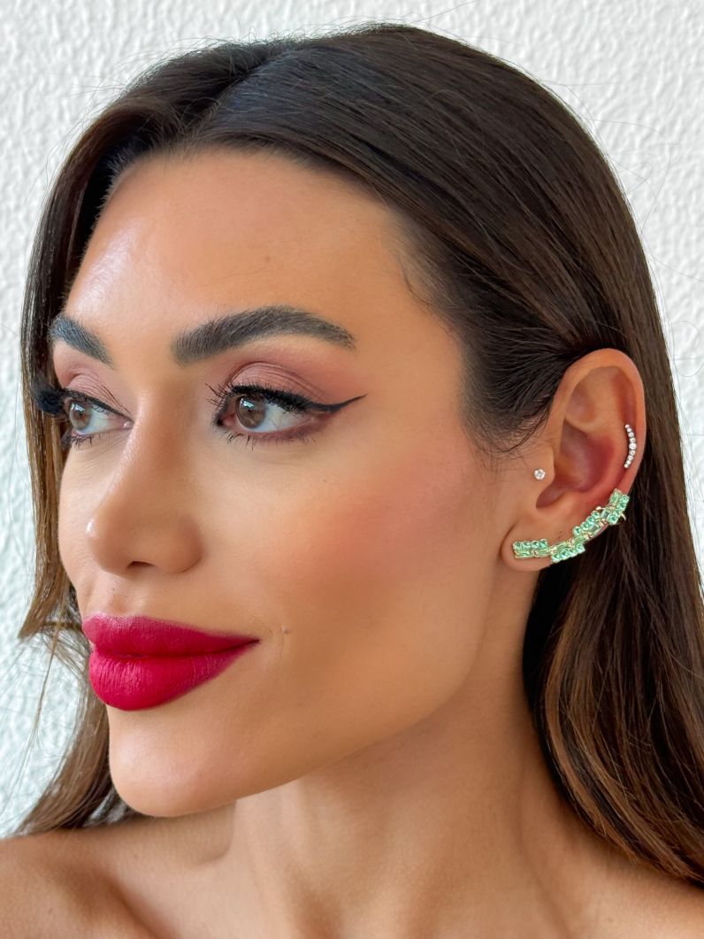Brinco EarCuff Folheado a Ouro 18k e Prata Navetes e Cristais