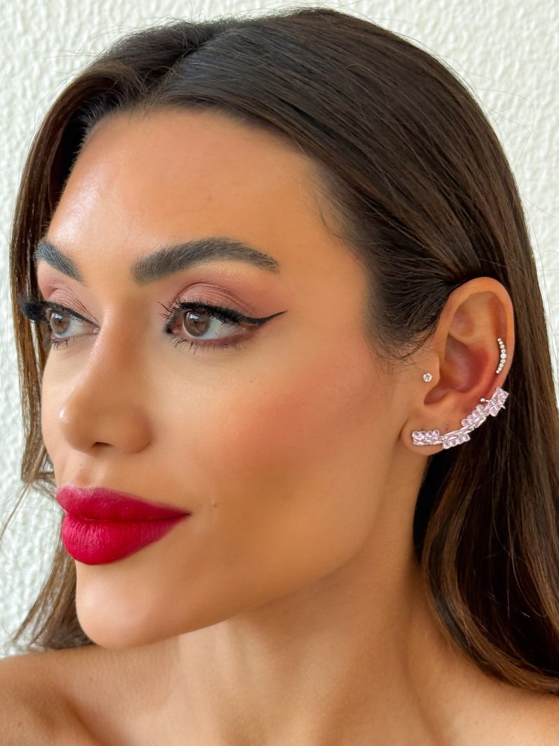 Brinco EarCuff Folheado a Ouro 18k e Prata Navetes e Cristais