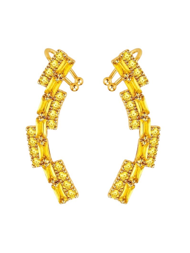Brinco EarCuff Folheado a Ouro 18k e Prata Navetes e Cristais