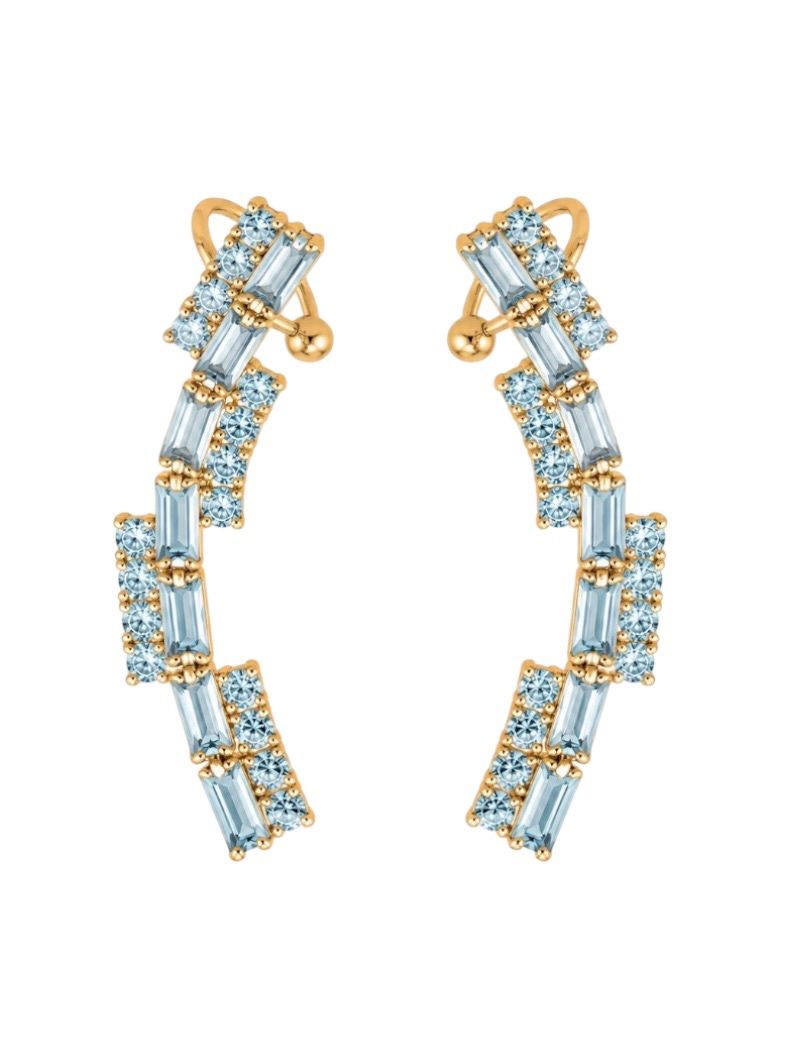 Brinco EarCuff Folheado a Ouro 18k e Prata Navetes e Cristais