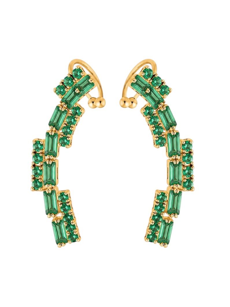 Brinco EarCuff Folheado a Ouro 18k e Prata Navetes e Cristais