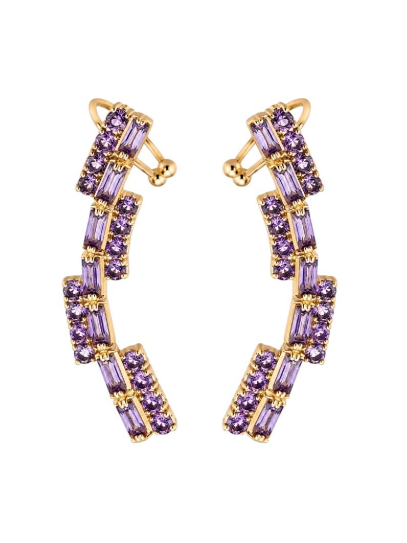 Brinco EarCuff Folheado a Ouro 18k e Prata Navetes e Cristais