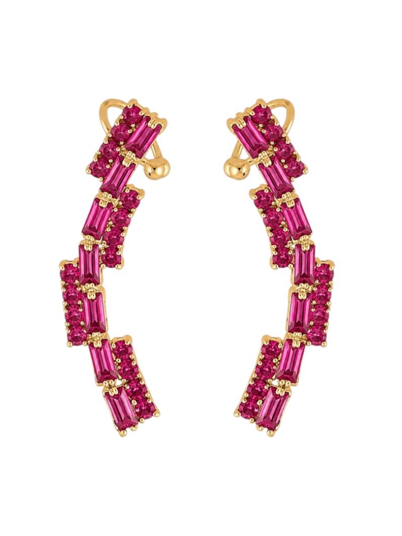 Brinco EarCuff Folheado a Ouro 18k e Prata Navetes e Cristais