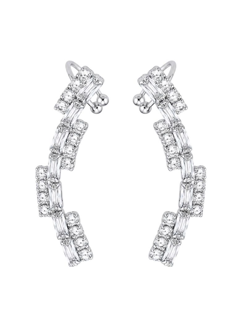 Brinco EarCuff Folheado a Ouro 18k e Prata Navetes e Cristais