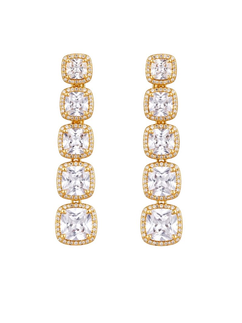 Brinco Folheado a Ouro 18k e Prata Quadrado de Cristal