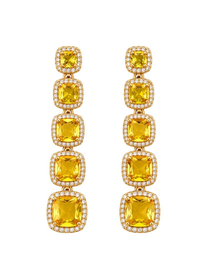 Brinco Folheado a Ouro 18k e Prata Quadrado de Cristal