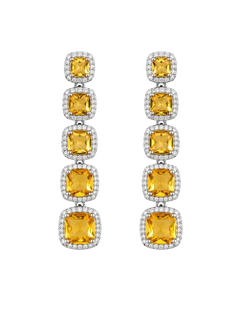 Brinco Folheado a Ouro 18k e Prata Quadrado de Cristal