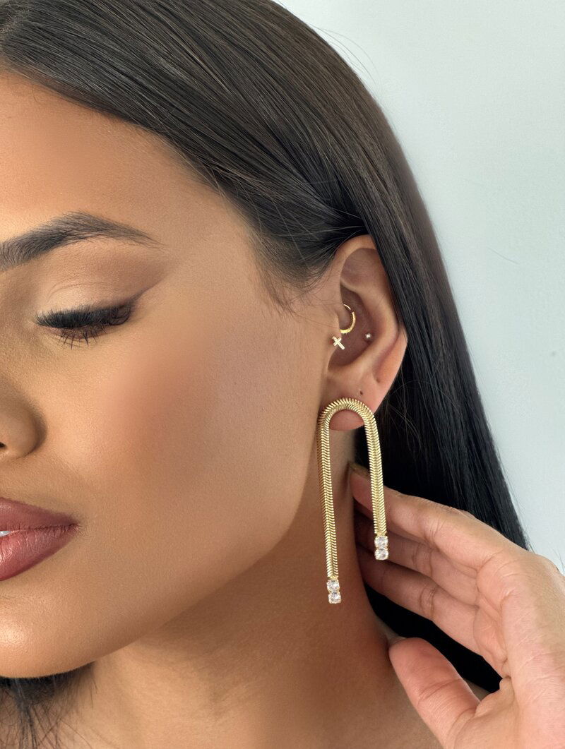 Brinco Folheado a 18K e a Prata Malha com Ponto de Luz Duplo