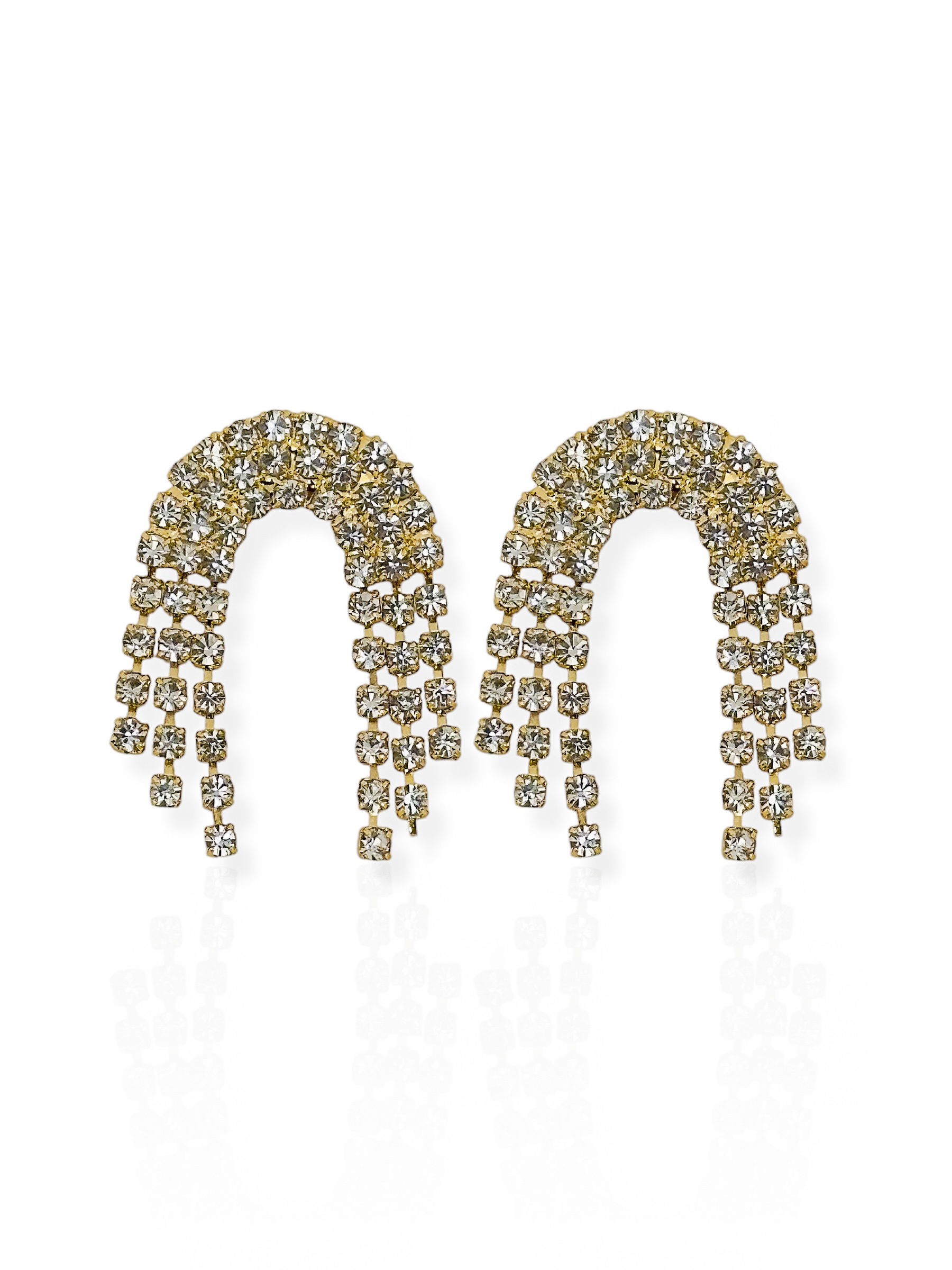 Brinco Folheado a Ouro 18k Arco Cravejado Com franja