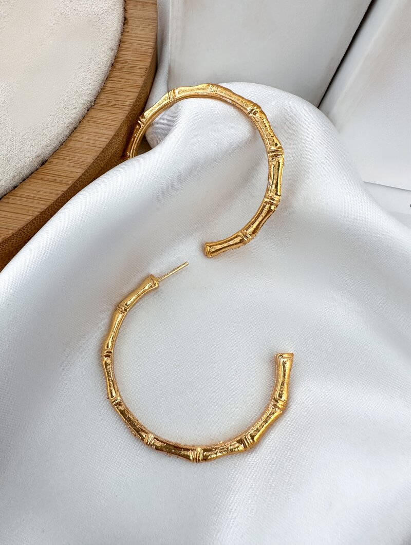 Brinco Folheado a Ouro 18k Argola Bambu