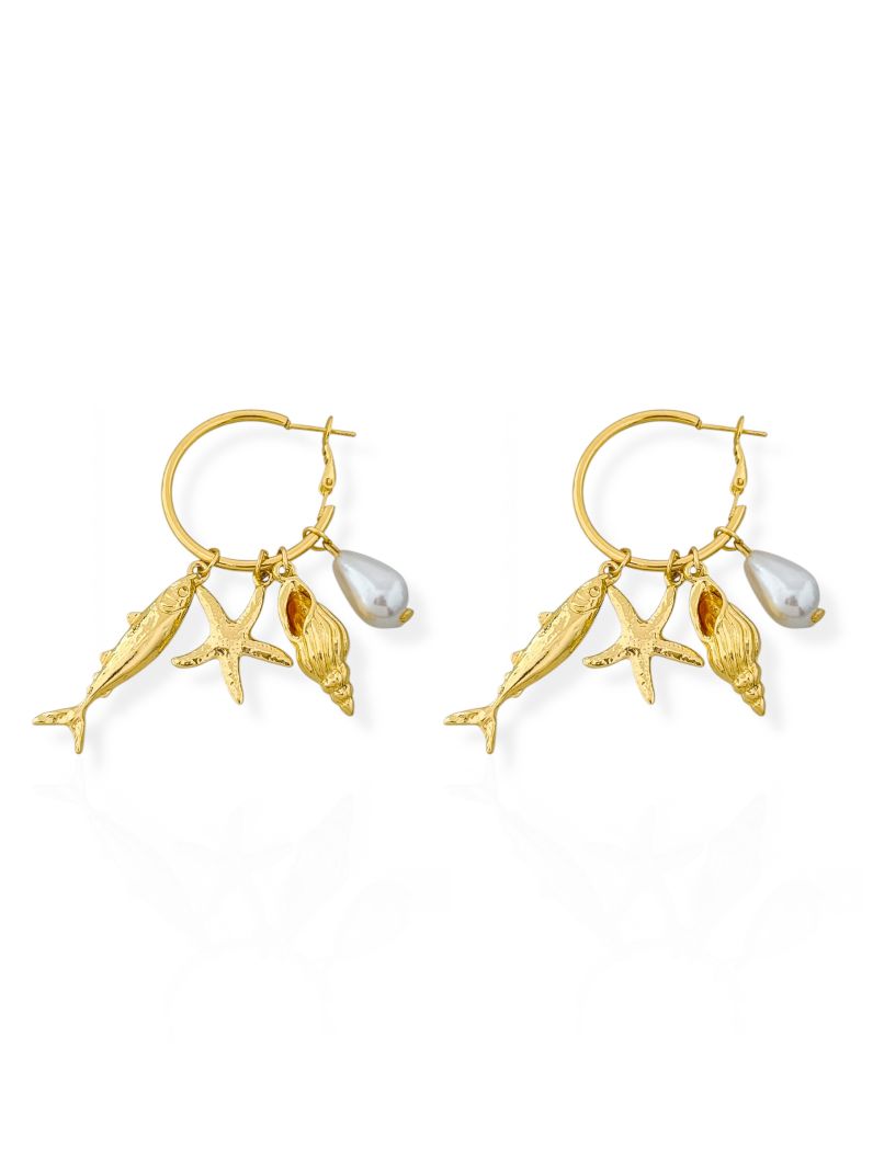 Brinco Folheado a Ouro 18k Argola Com Design Fundo do Mar