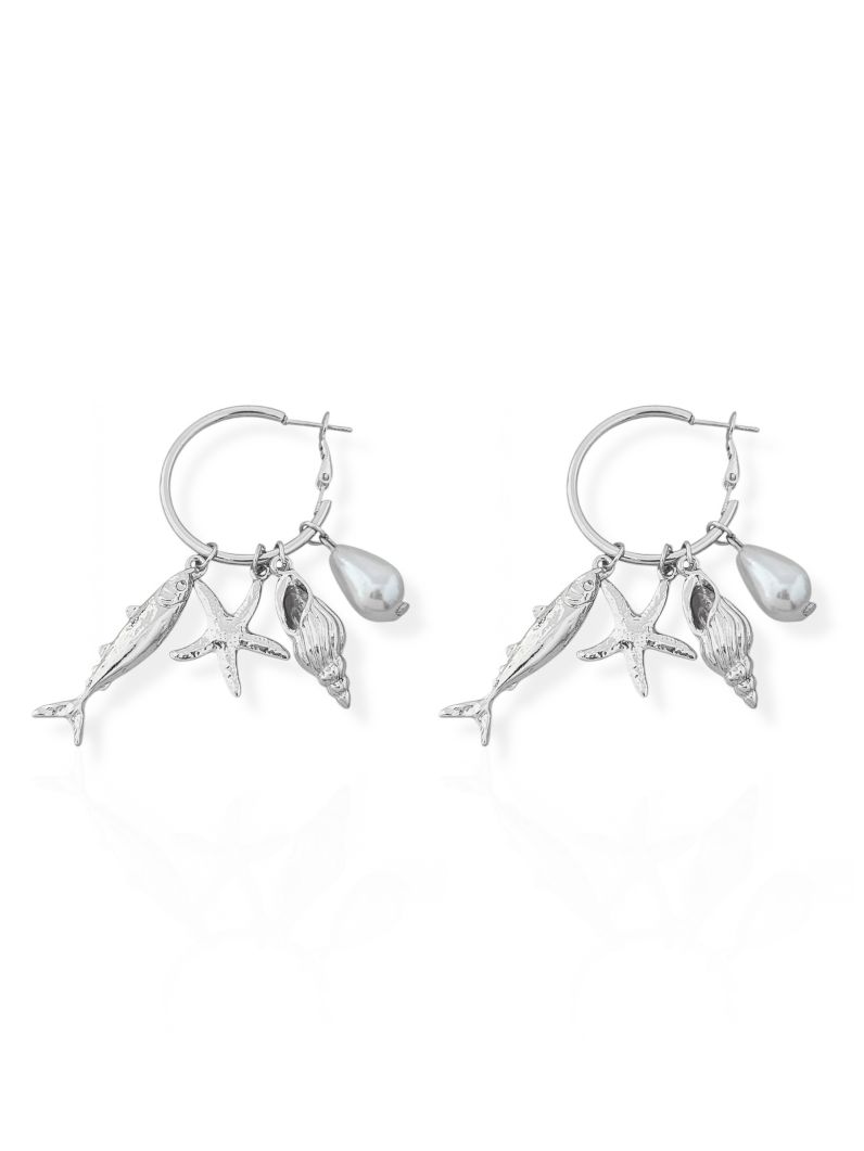 Brinco Folheado a Ouro 18k Argola Com Design Fundo do Mar