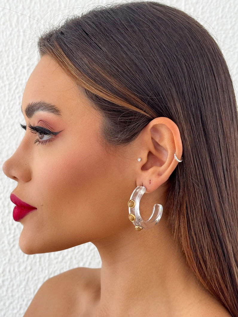 Brinco Folheado a Ouro 18k Argola com Pedras Naturais G