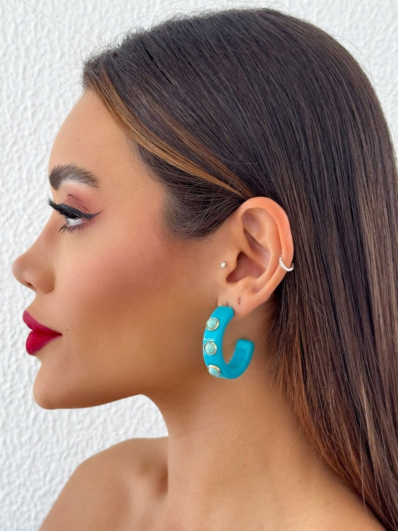 Brinco Folheado a Ouro 18k Argola com Pedras Naturais G