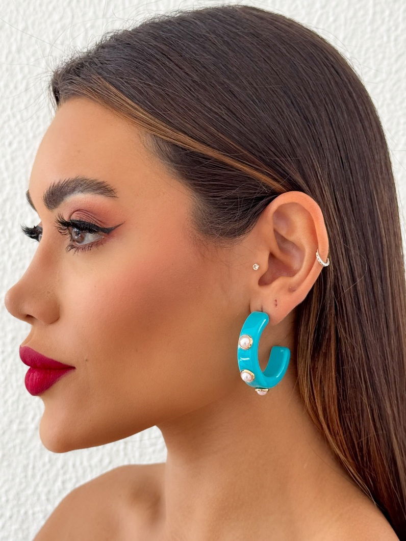 Brinco Folheado a Ouro 18k Argola com Pedras Naturais G