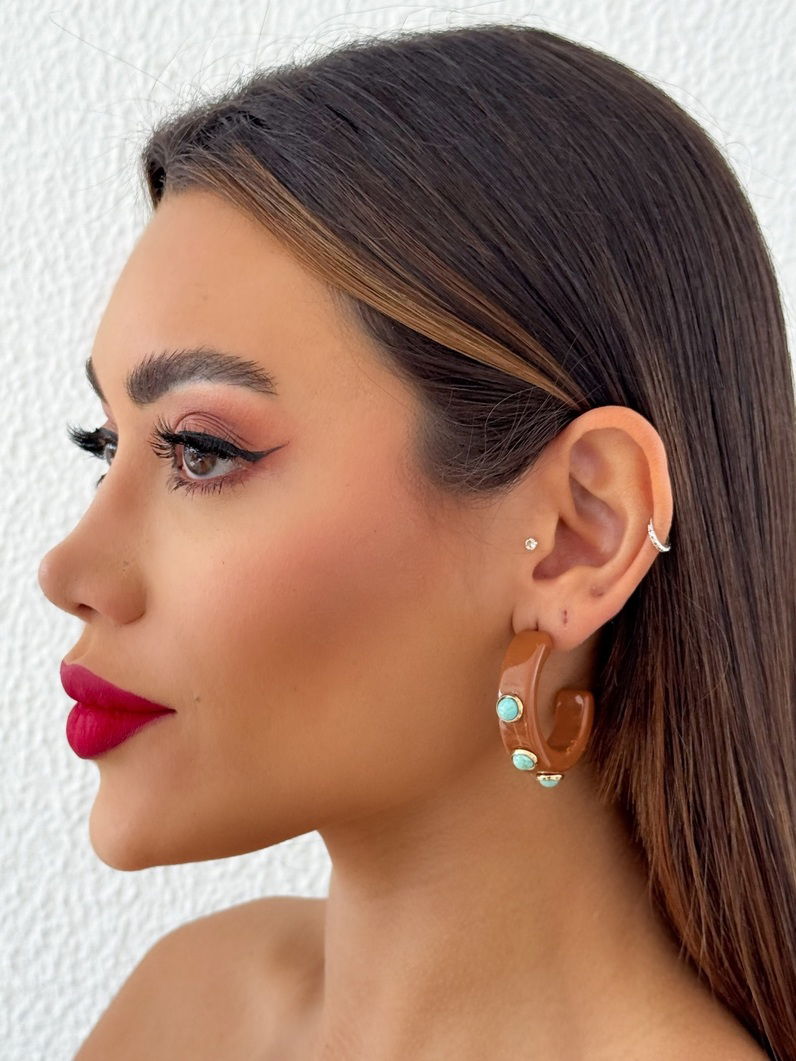 Brinco Folheado a Ouro 18k Argola com Pedras Naturais G