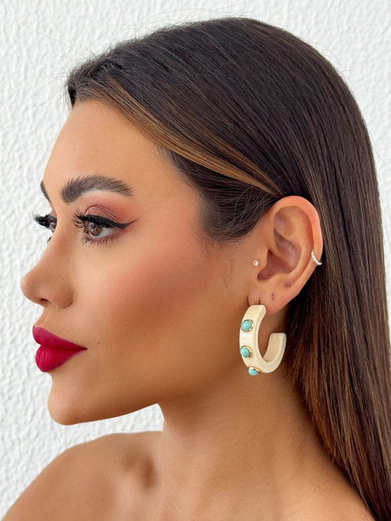 Brinco Folheado a Ouro 18k Argola com Pedras Naturais G