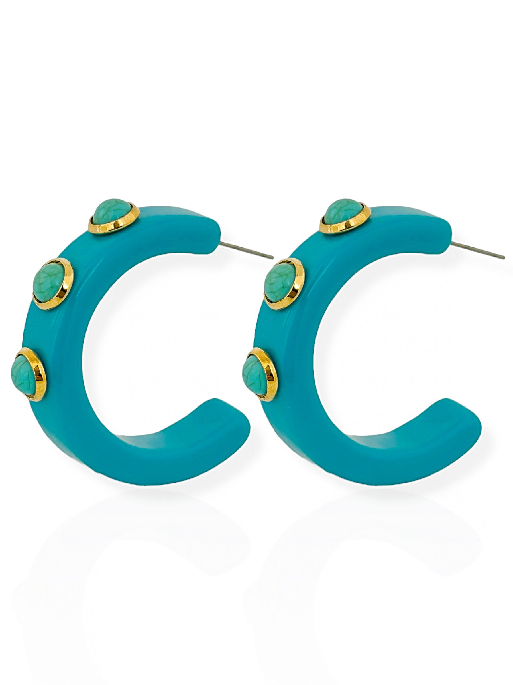 Brinco Folheado a Ouro 18k Argola com Pedras Naturais G