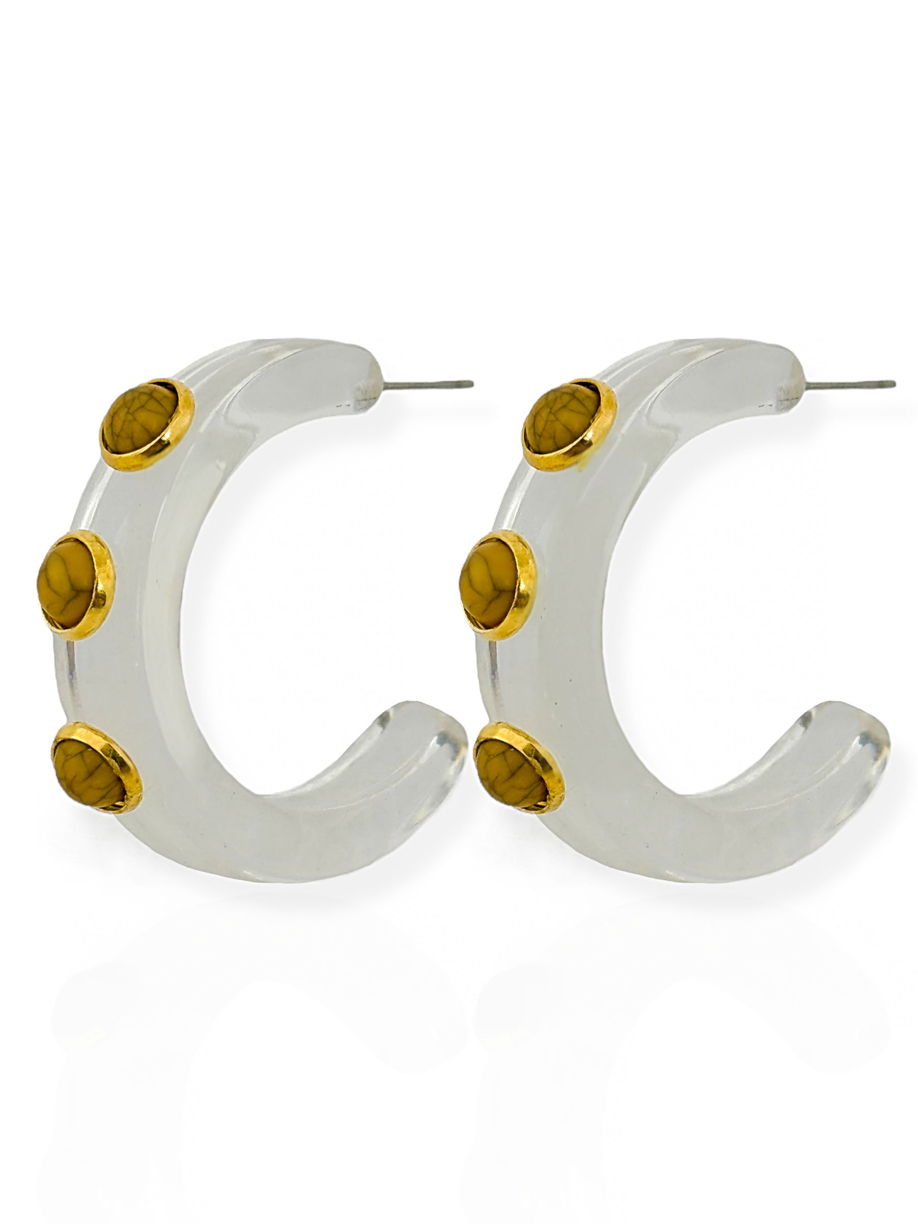 Brinco Folheado a Ouro 18k Argola com Pedras Naturais G