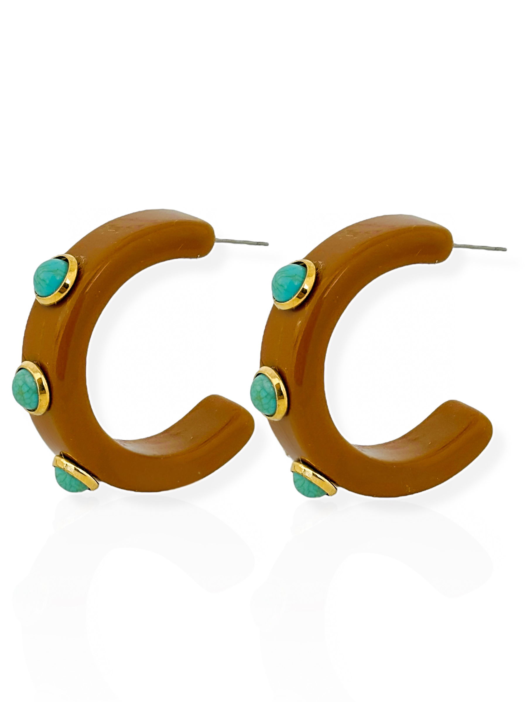 Brinco Folheado a Ouro 18k Argola com Pedras Naturais G