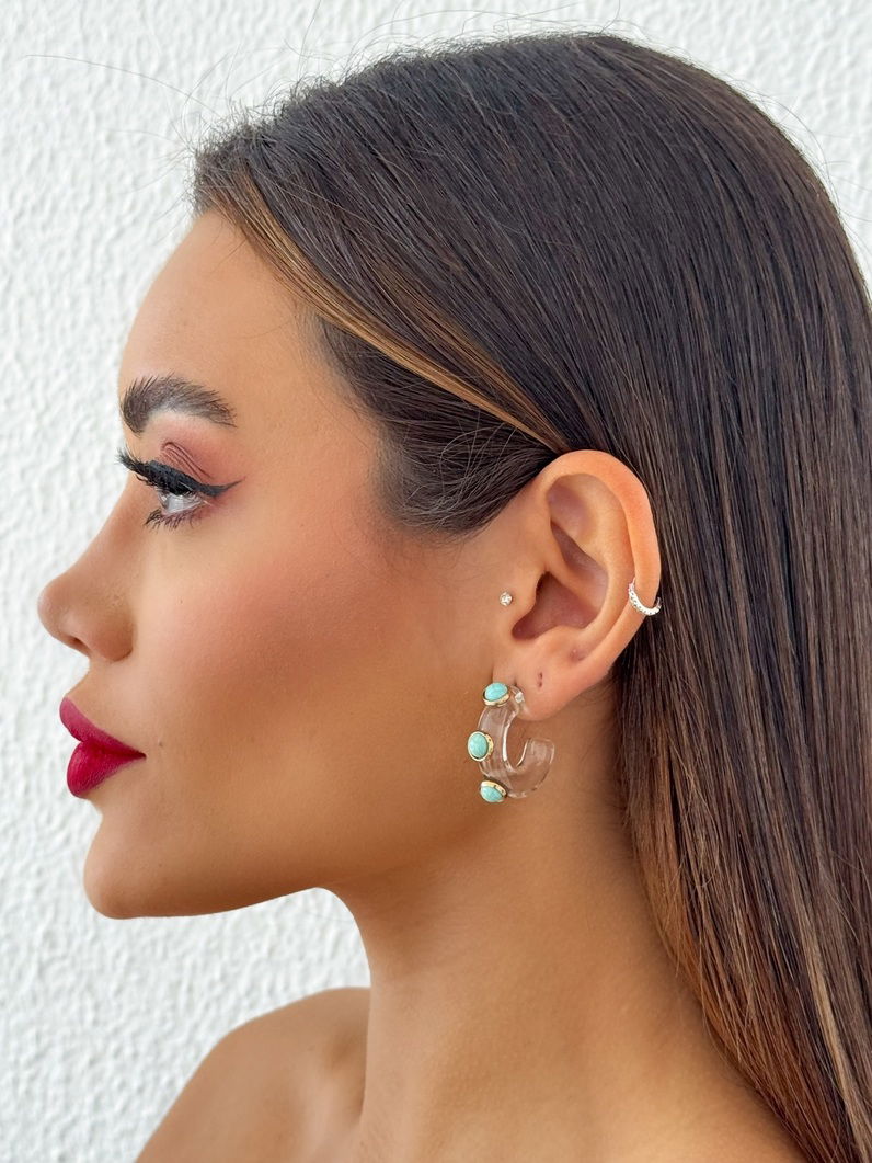 Brinco Folheado a Ouro 18k Argola com Pedras Naturais M