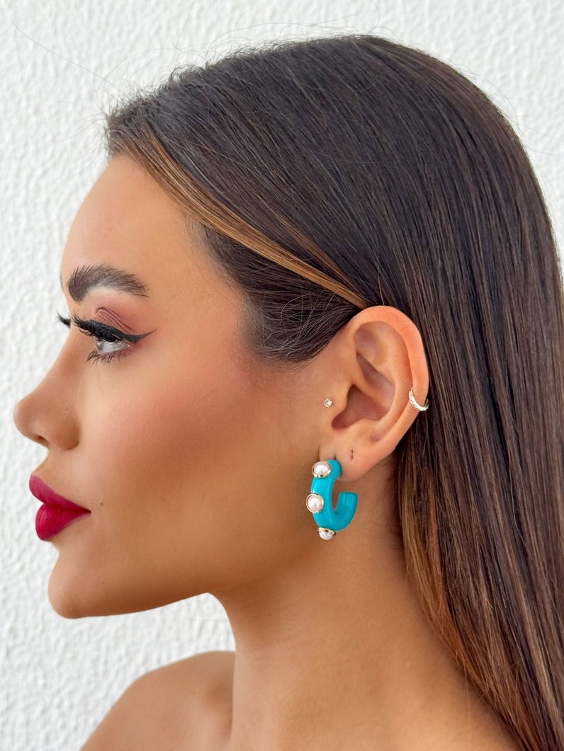 Brinco Folheado a Ouro 18k Argola com Pedras Naturais M