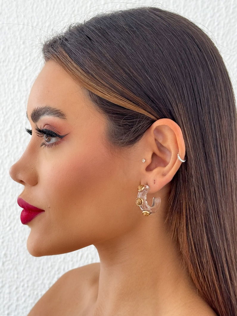 Brinco Folheado a Ouro 18k Argola com Pedras Naturais M