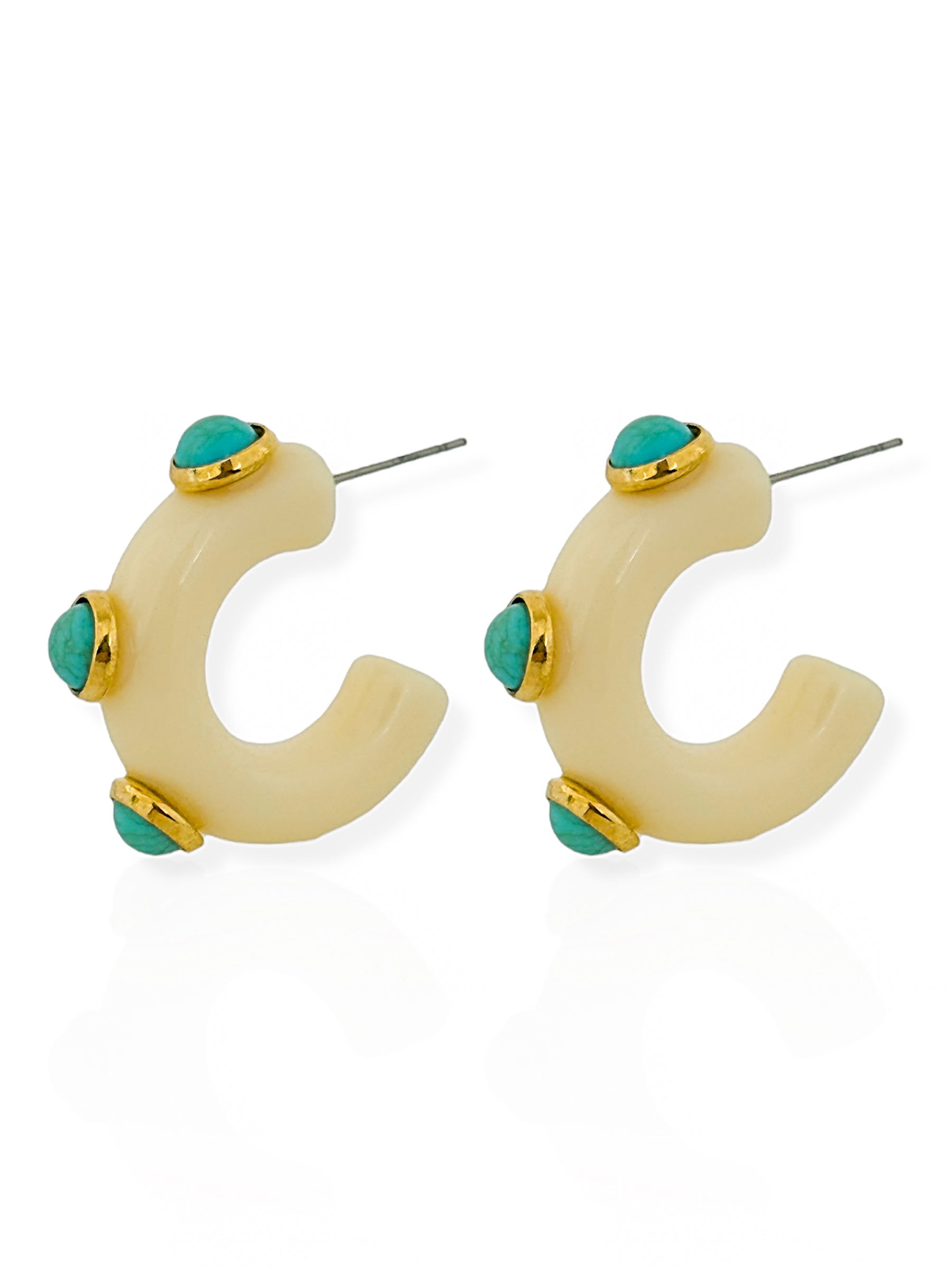 Brinco Folheado a Ouro 18k Argola com Pedras Naturais M