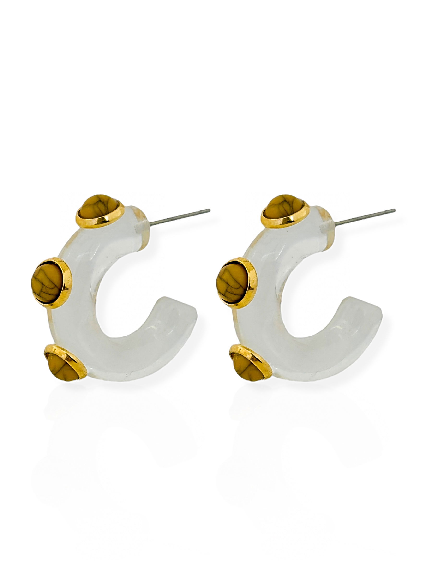 Brinco Folheado a Ouro 18k Argola com Pedras Naturais M