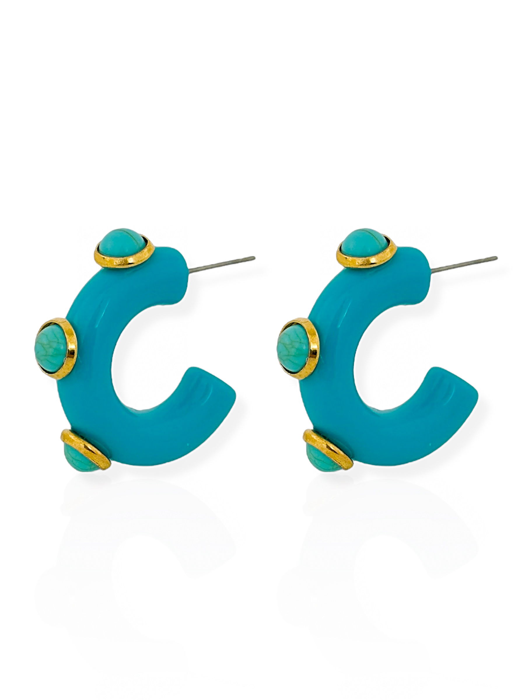 Brinco Folheado a Ouro 18k Argola com Pedras Naturais M