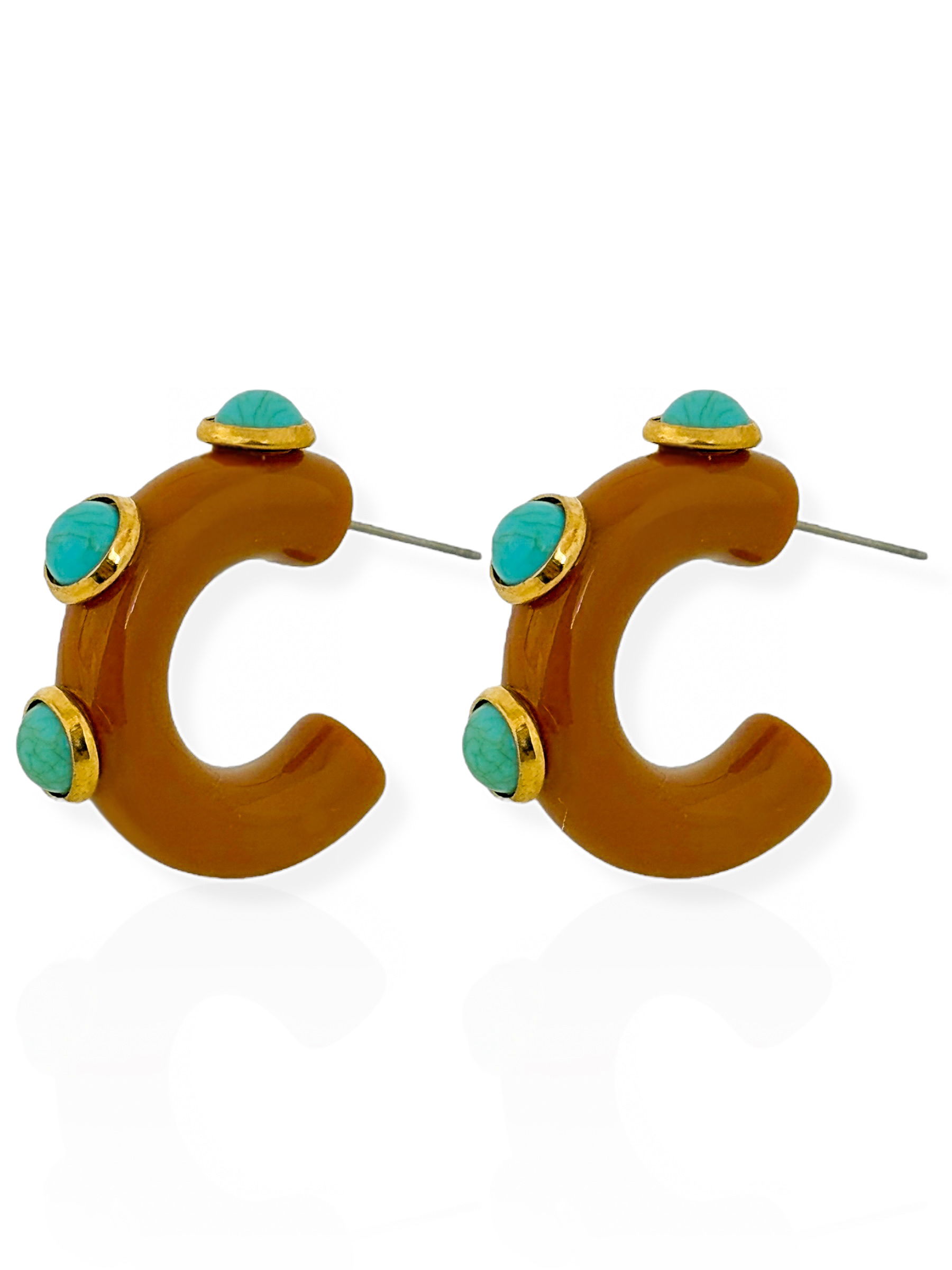 Brinco Folheado a Ouro 18k Argola com Pedras Naturais M