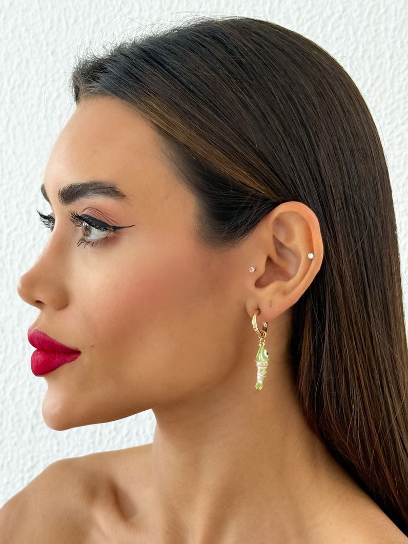 Brinco Folheado a Ouro 18k Argola Com Peixe